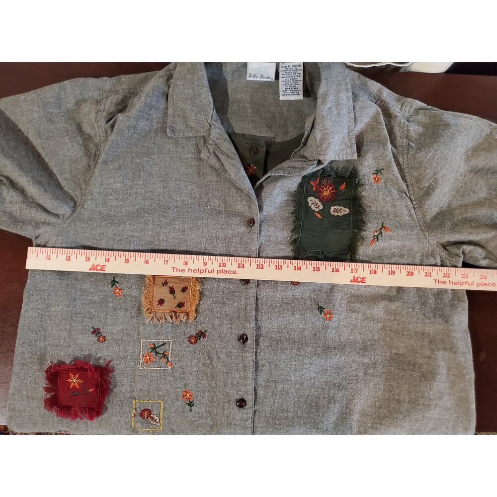 Vtg Bobbie Brooks Layered Embroidered Patch Button Top Size XL Cottage Hippie - Picture 12 of 13